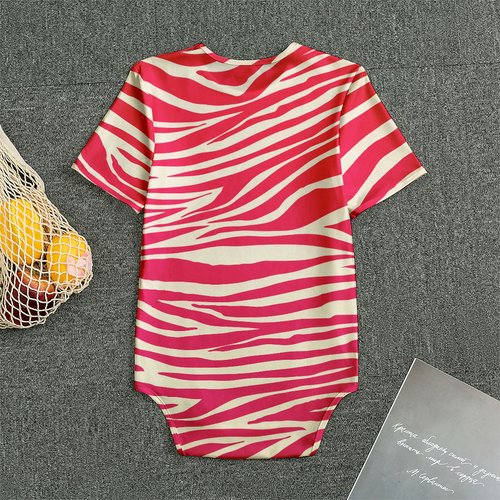 Hot Pink Zebra Pattern Print Men's Bodysuit