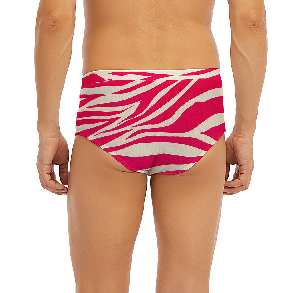 Hot Pink Zebra Pattern Print Men's Briefs