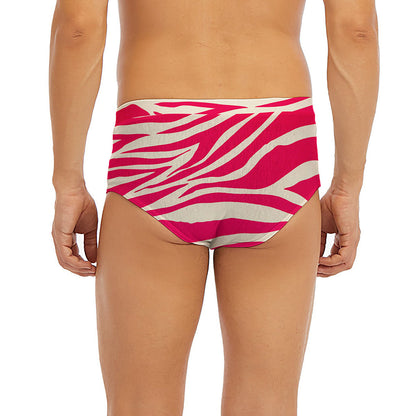 Hot Pink Zebra Pattern Print Men's Briefs