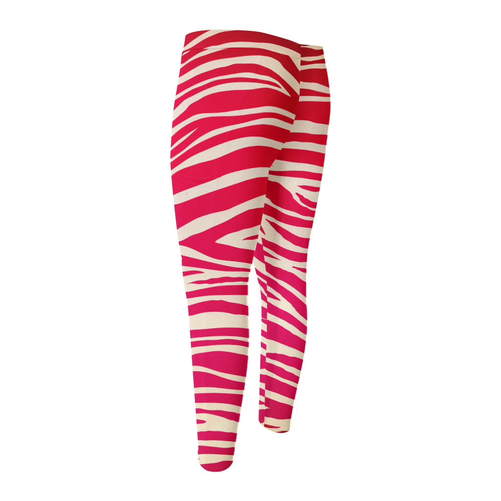 Hot Pink Zebra Pattern Print Men's Compression Pants