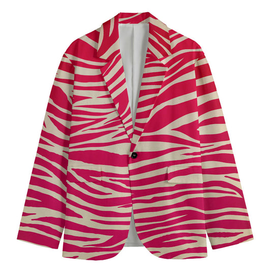 Hot Pink Zebra Pattern Print Men's Cotton Blazer