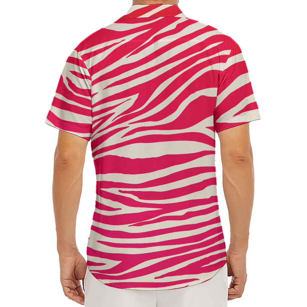 Hot Pink Zebra Pattern Print Men's Deep V-Neck Shirt