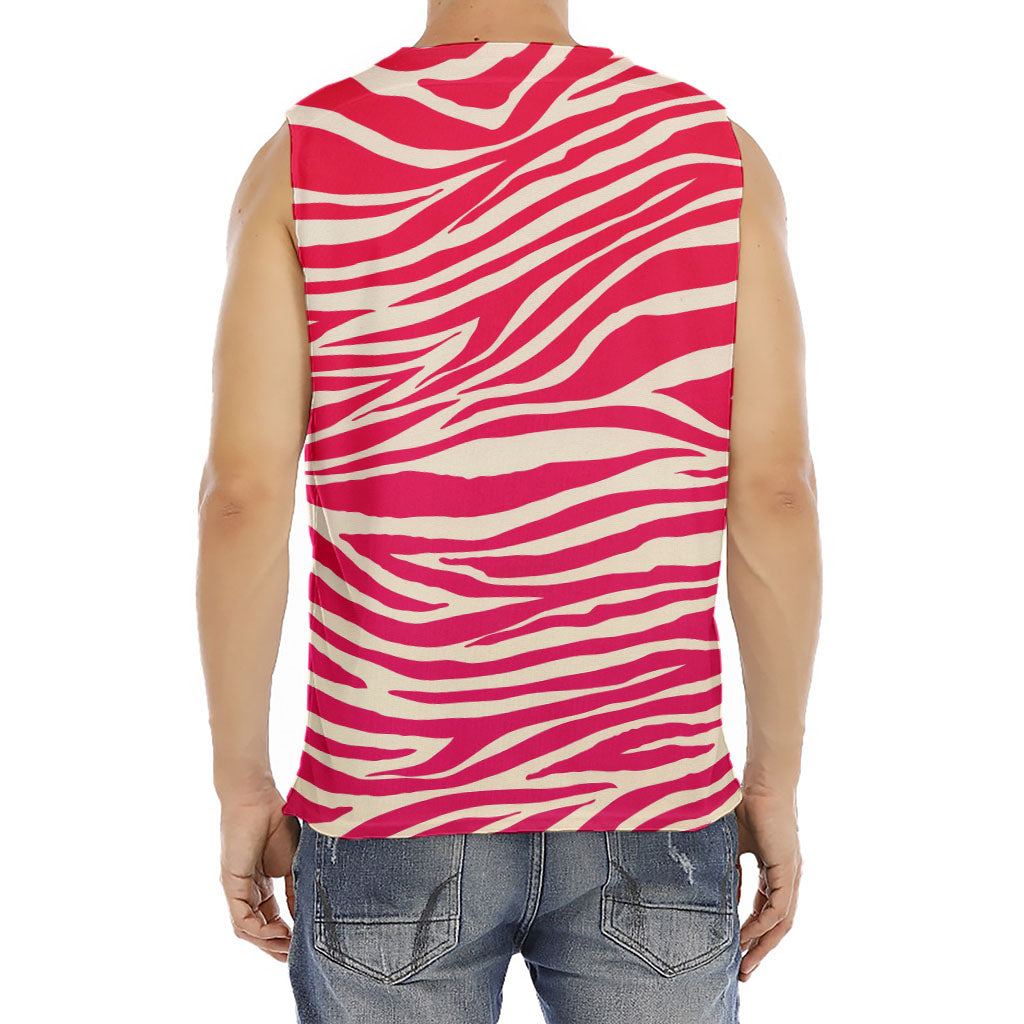 Hot Pink Zebra Pattern Print Men's Fitness Tank Top