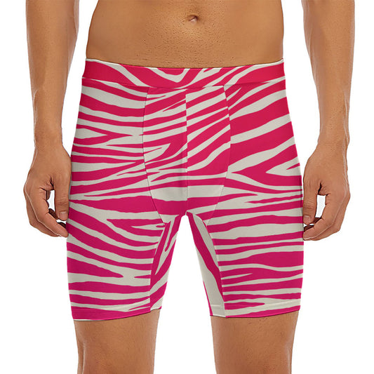 Hot Pink Zebra Pattern Print Men's Long Boxer Briefs