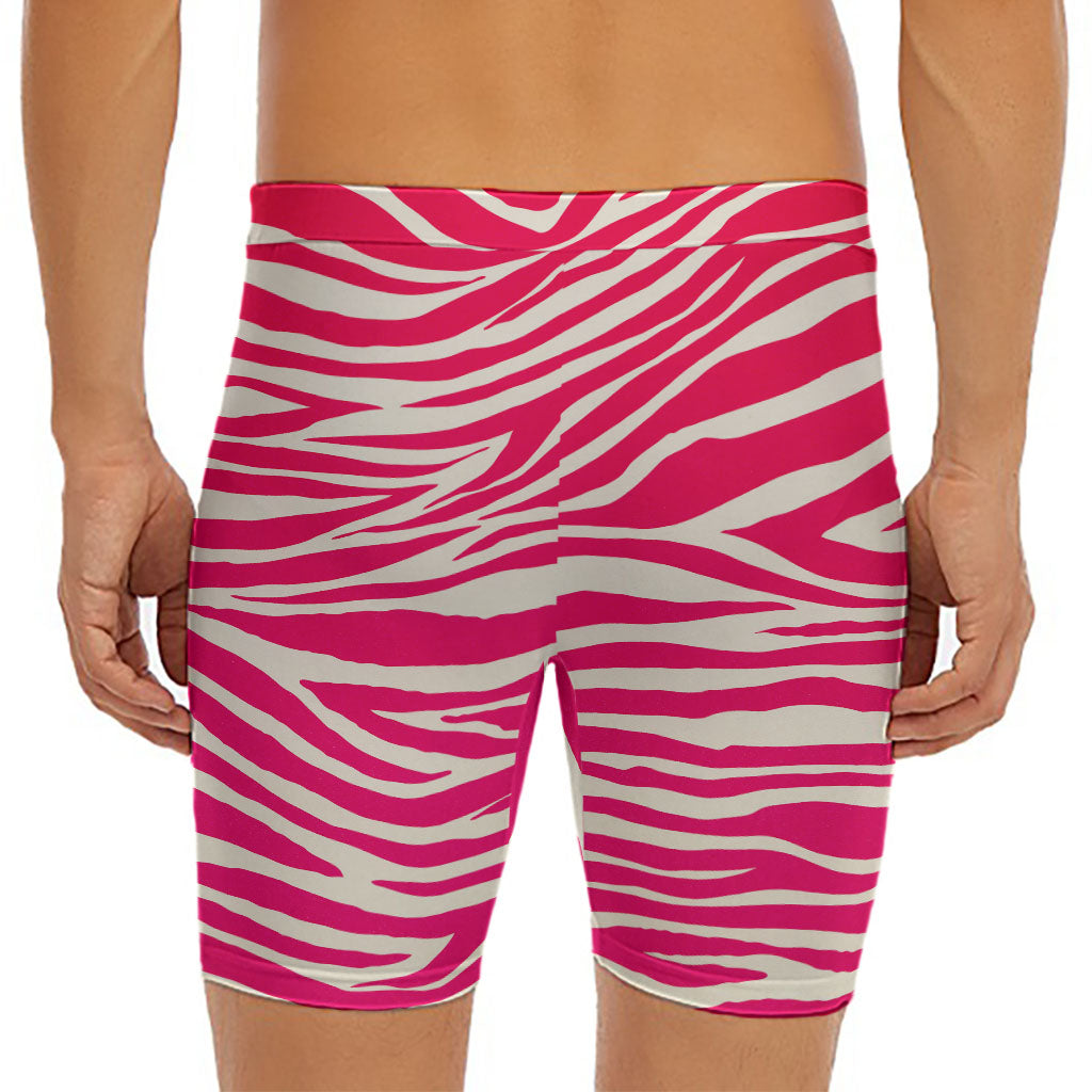 Hot Pink Zebra Pattern Print Men's Long Boxer Briefs