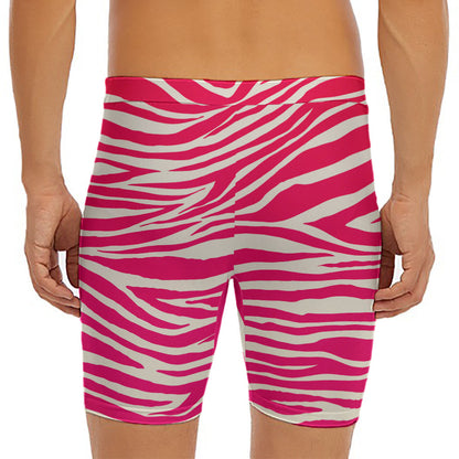 Hot Pink Zebra Pattern Print Men's Long Boxer Briefs