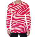 Hot Pink Zebra Pattern Print Men's Long Sleeve T-Shirt