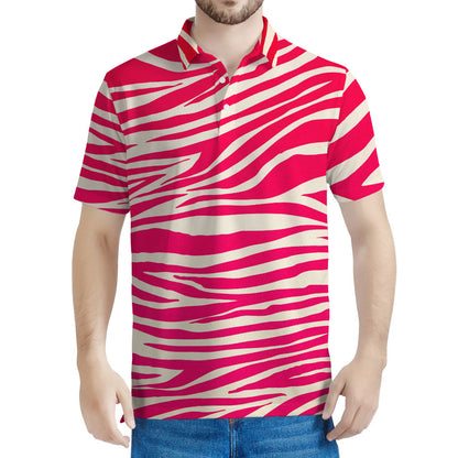 Hot Pink Zebra Pattern Print Men's Polo Shirt