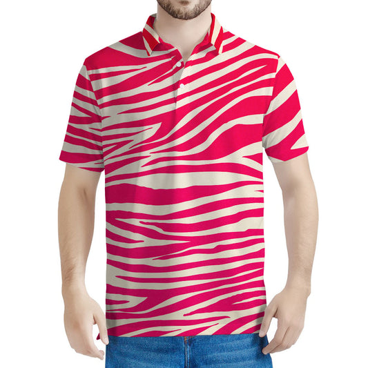 Hot Pink Zebra Pattern Print Men's Polo Shirt