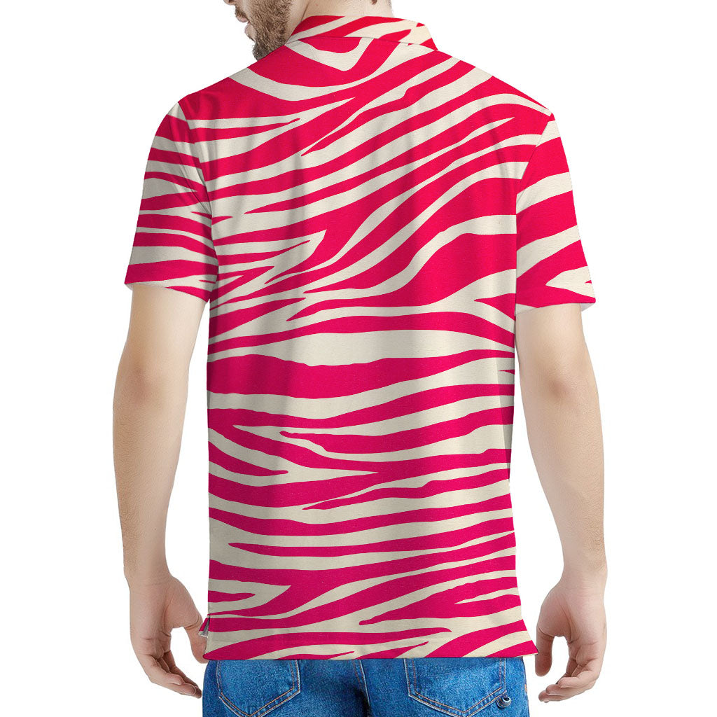 Hot Pink Zebra Pattern Print Men's Polo Shirt
