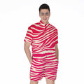 Hot Pink Zebra Pattern Print Men's Romper