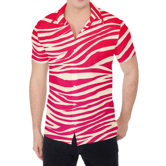Hot Pink Zebra Pattern Print Men's Shirt
