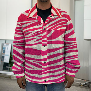 Hot Pink Zebra Pattern Print Men's Shirt Jacket