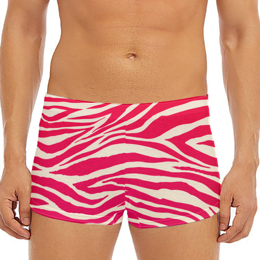 Hot Pink Zebra Pattern Print Men's Short Boxer Briefs