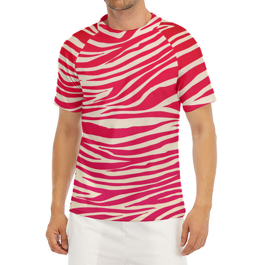 Hot Pink Zebra Pattern Print Men's Short Sleeve Rash Guard
