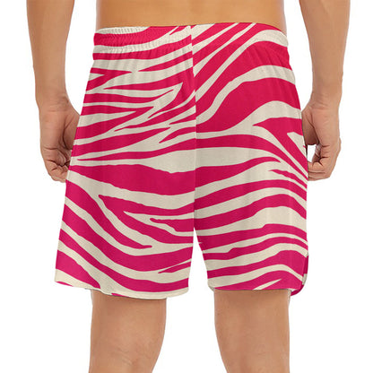 Hot Pink Zebra Pattern Print Men's Split Running Shorts