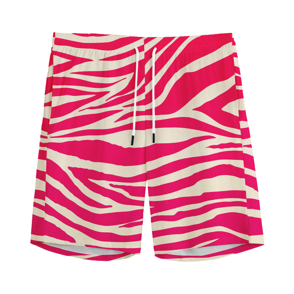 Hot Pink Zebra Pattern Print Men's Sports Shorts