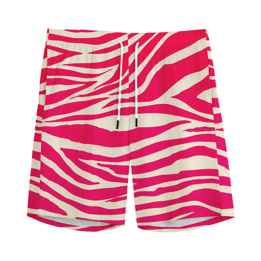 Hot Pink Zebra Pattern Print Men's Sports Shorts