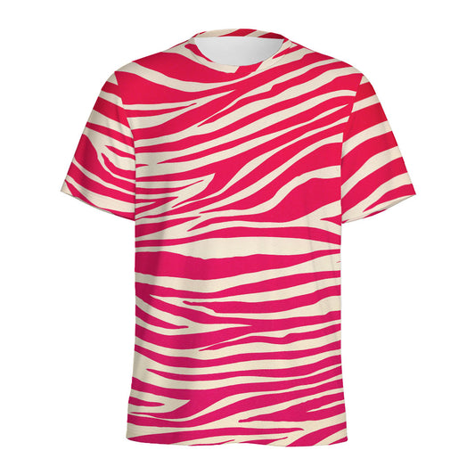 Hot Pink Zebra Pattern Print Men's Sports T-Shirt