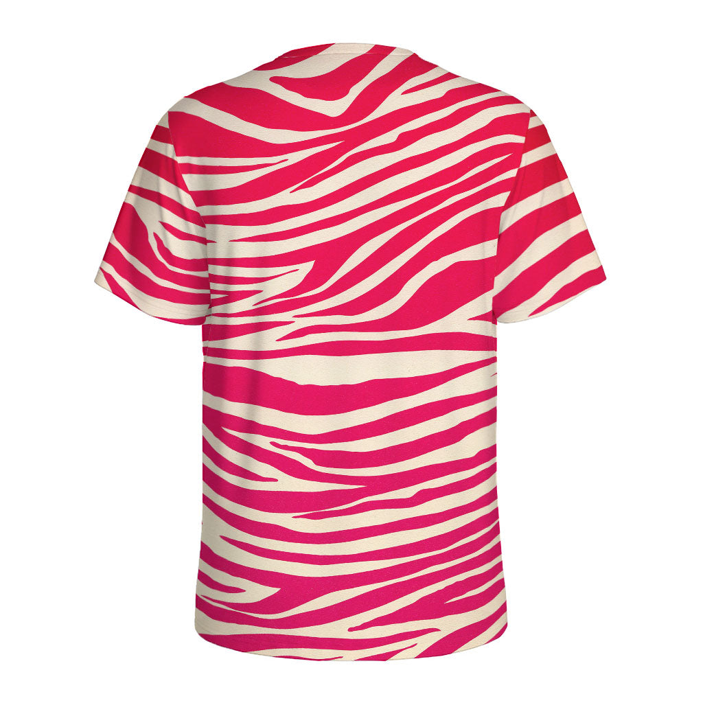 Hot Pink Zebra Pattern Print Men's Sports T-Shirt