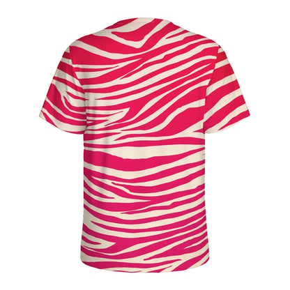 Hot Pink Zebra Pattern Print Men's Sports T-Shirt