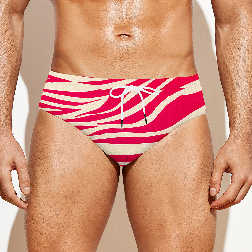 Hot Pink Zebra Pattern Print Men's Swim Briefs