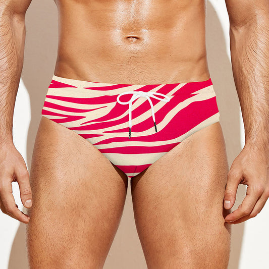 Hot Pink Zebra Pattern Print Men's Swim Briefs