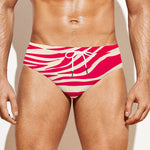 Hot Pink Zebra Pattern Print Men's Swim Briefs