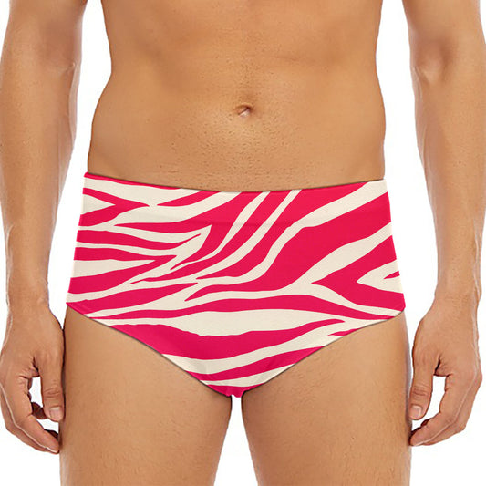 Hot Pink Zebra Pattern Print Men's Triangle Swim Briefs