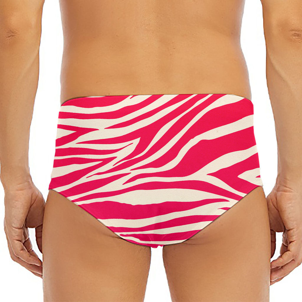 Hot Pink Zebra Pattern Print Men's Triangle Swim Briefs