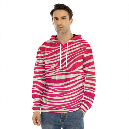 Hot Pink Zebra Pattern Print Men's Velvet Pullover Hoodie