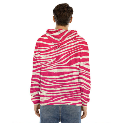 Hot Pink Zebra Pattern Print Men's Velvet Pullover Hoodie