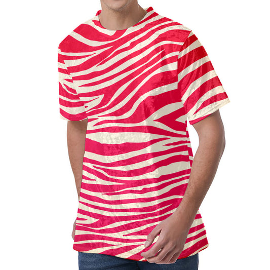 Hot Pink Zebra Pattern Print Men's Velvet T-Shirt