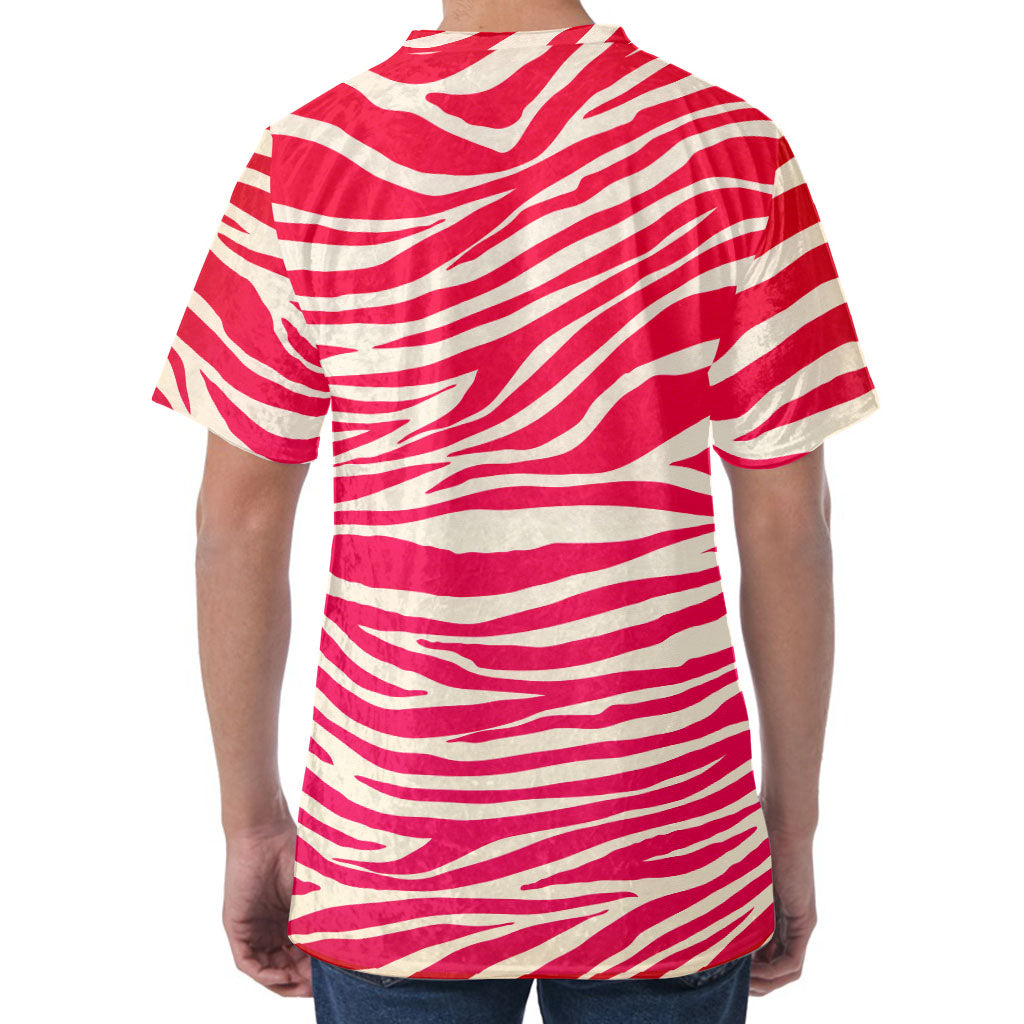 Hot Pink Zebra Pattern Print Men's Velvet T-Shirt
