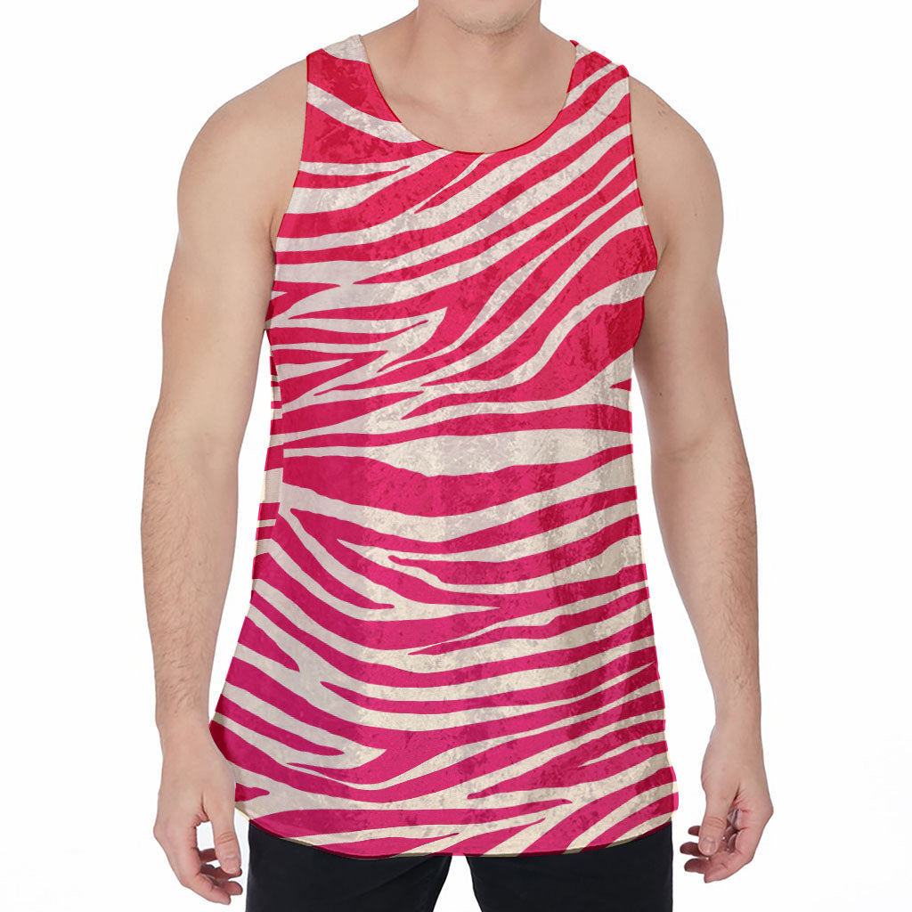Hot Pink Zebra Pattern Print Men's Velvet Tank Top