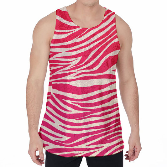 Hot Pink Zebra Pattern Print Men's Velvet Tank Top