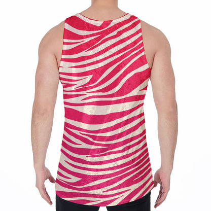 Hot Pink Zebra Pattern Print Men's Velvet Tank Top