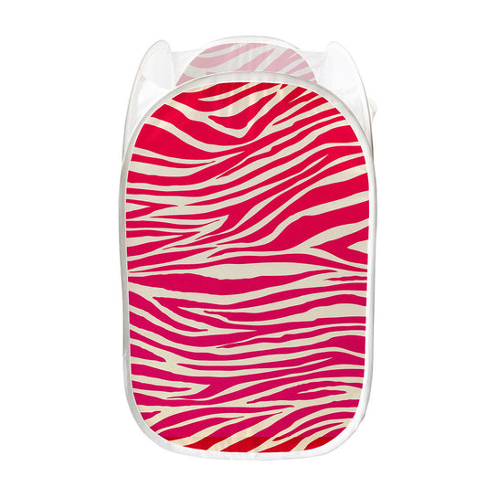 Hot Pink Zebra Pattern Print Mesh Laundry Hamper