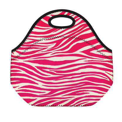Hot Pink Zebra Pattern Print Neoprene Lunch Bag