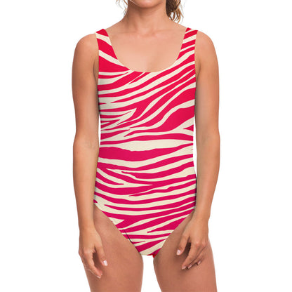 Hot Pink Zebra Pattern Print One Piece Swimsuit
