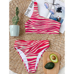 Hot Pink Zebra Pattern Print One Shoulder Bikini Top