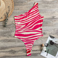 Hot Pink Zebra Pattern Print One Shoulder Bodysuit