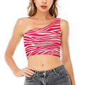 Hot Pink Zebra Pattern Print One Shoulder Crop Top