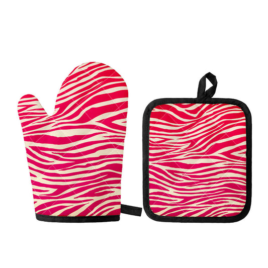 Hot Pink Zebra Pattern Print Oven Mitt And Pot Holder Set