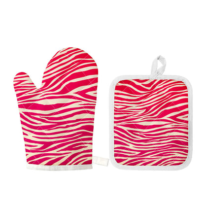 Hot Pink Zebra Pattern Print Oven Mitt And Pot Holder Set