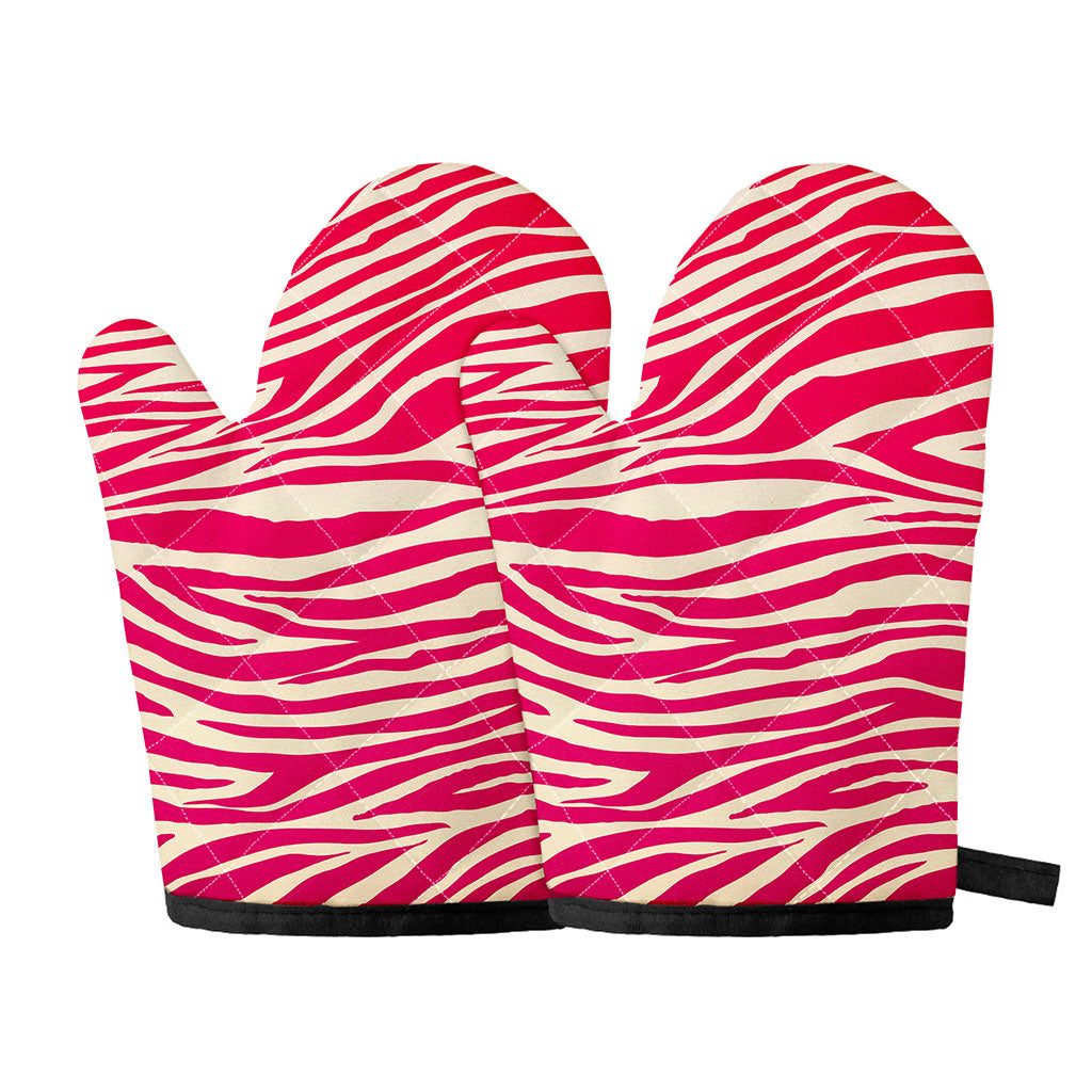 Hot Pink Zebra Pattern Print Oven Mitts