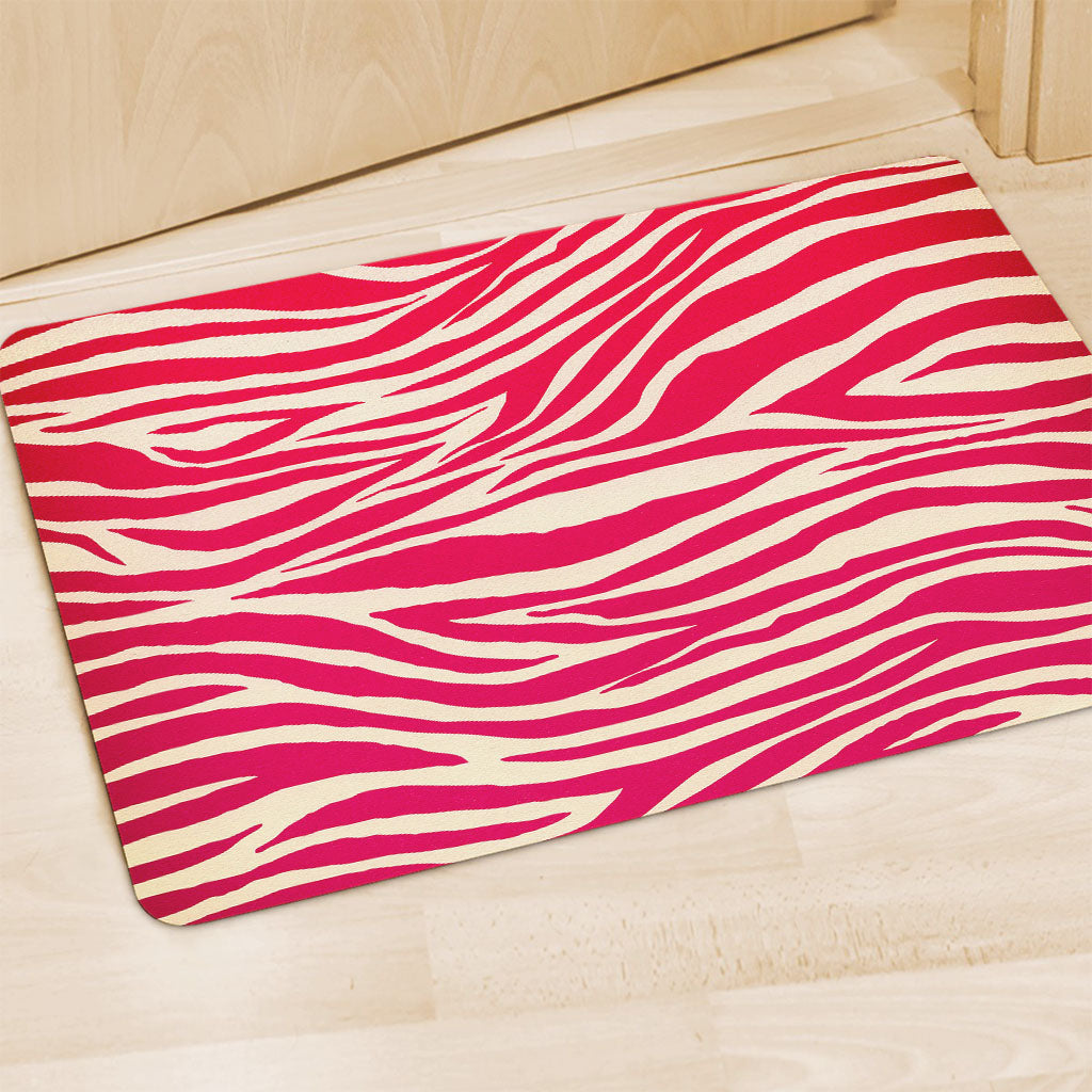 Hot Pink Zebra Pattern Print Polyester Doormat