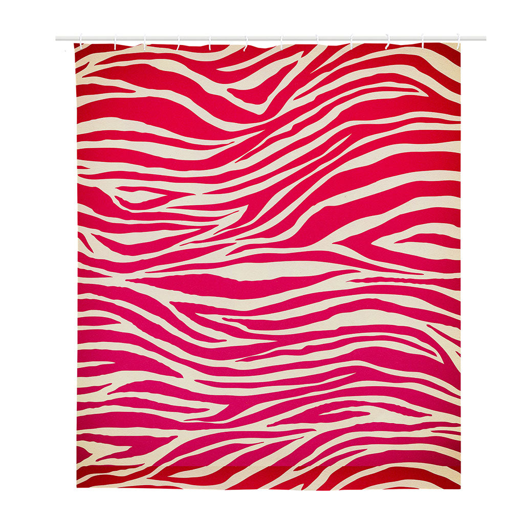 Hot Pink Zebra Pattern Print Polyester Shower Curtain