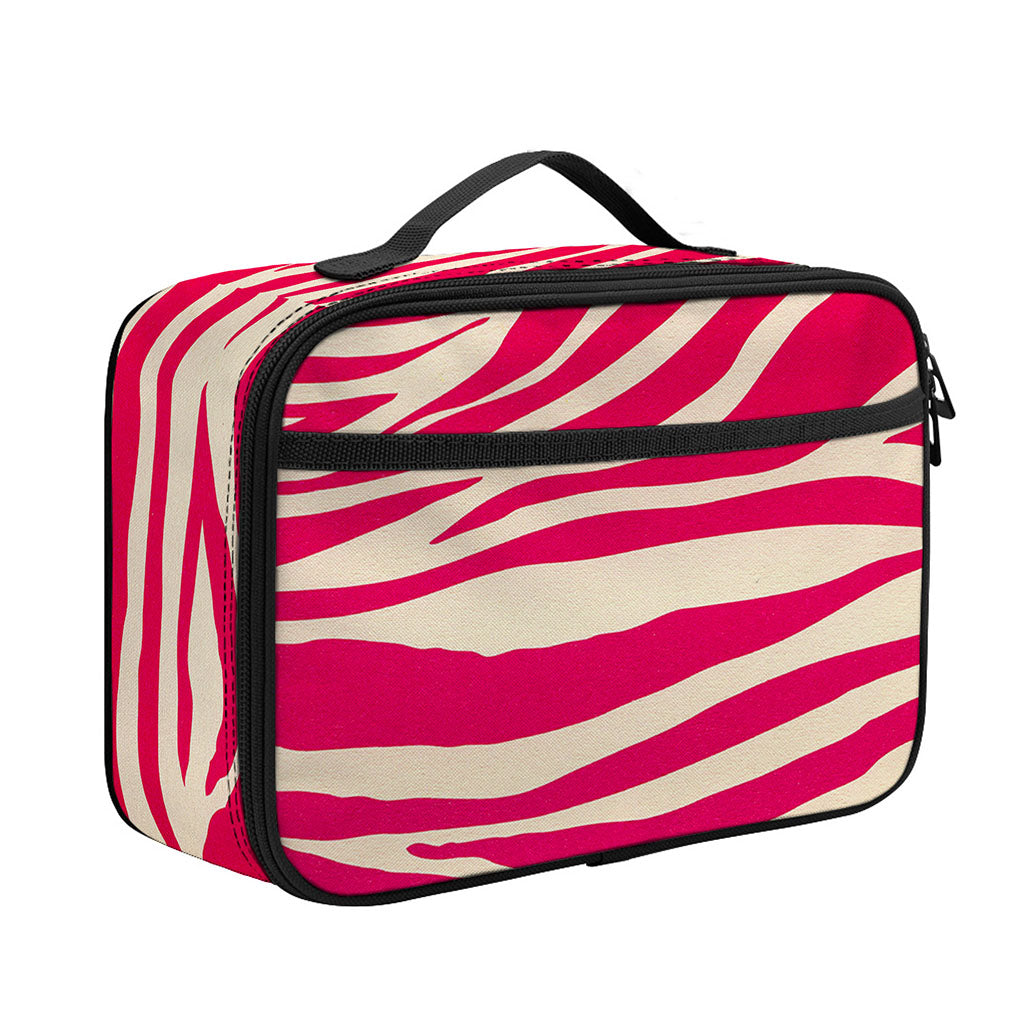 Hot Pink Zebra Pattern Print Portable Lunch Bag