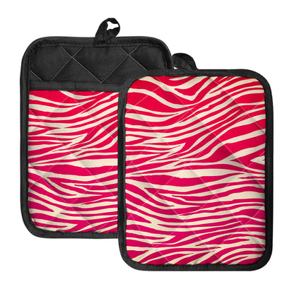 Hot Pink Zebra Pattern Print Pot Holders With Pocket